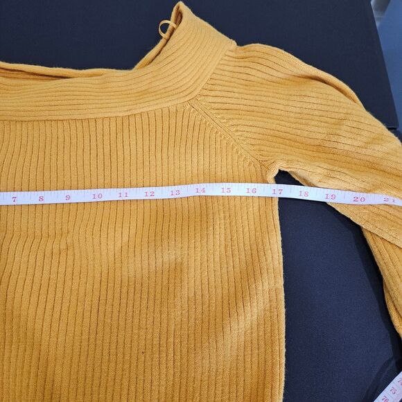 Anthropologie Moth Women's Dancer Off the Shoulder Sweater Small Mustard Yellow - Picture 7 of 9
